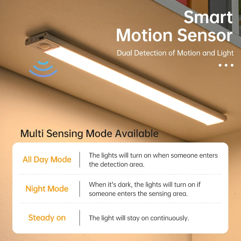 Luz de leed c/ sensor de movimento sem fio usb armário luz noturna lâmpada 50cm